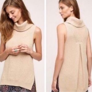 Anthropologie Angel Of The North Women's XS Beige Cowled Sleeveless Sweater Wool